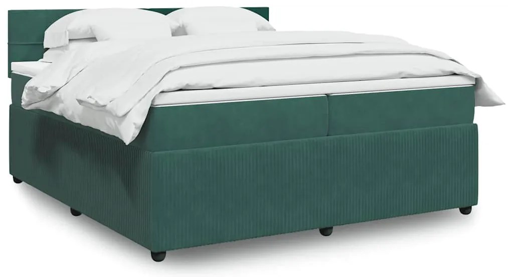 vidaXL Pat box spring cu saltea, verde închis, 200x200 cm, catifea