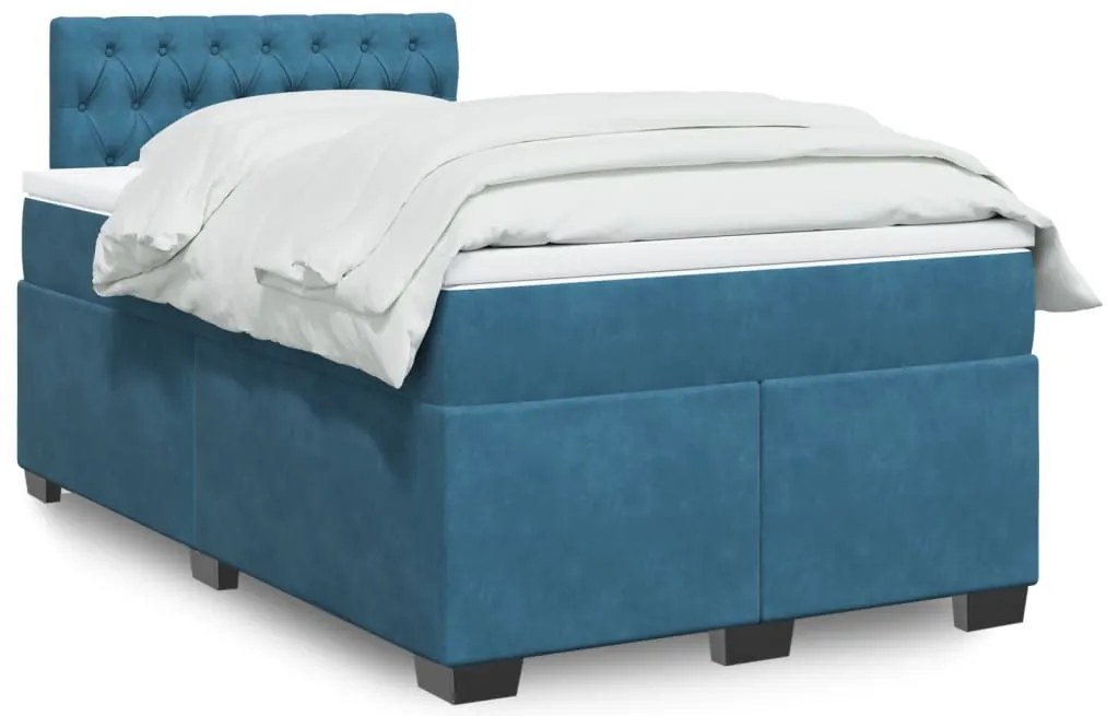 vidaXL Pat box spring cu saltea, albastru închis, 120x190 cm, catifea