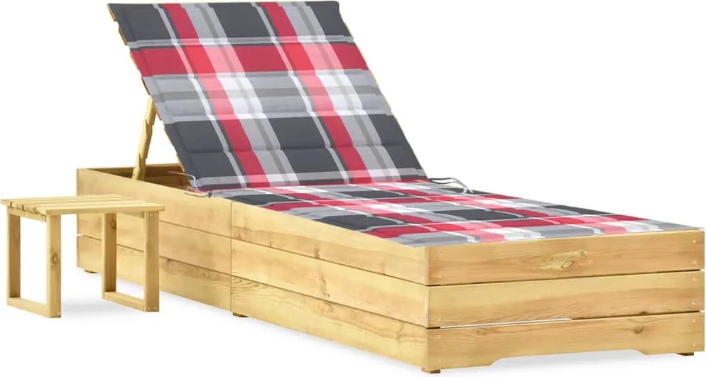 vidaXL Șezlong de grădină cu masă și pernă, lemn de pin tratat