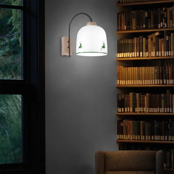 Lampă de perete NONNA 1xE27/60W/230V căprioară stejar/alb/verde Kolarz A1352.61.G.100