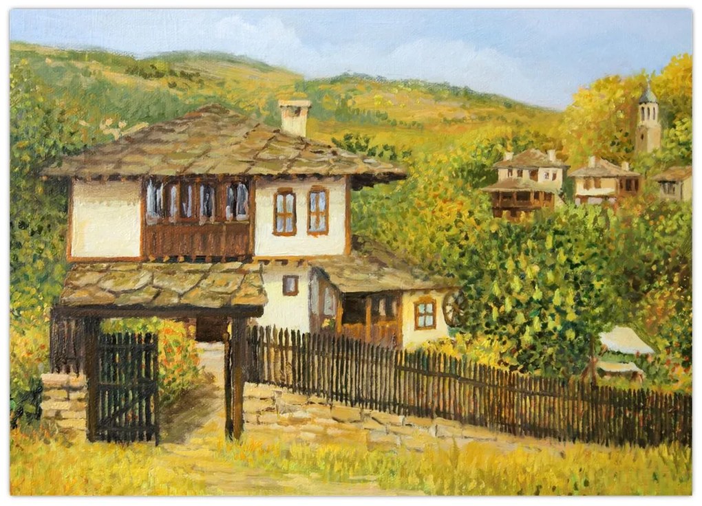 Tablou pe sticlă - Cabane în timpul verii (70x50 cm)