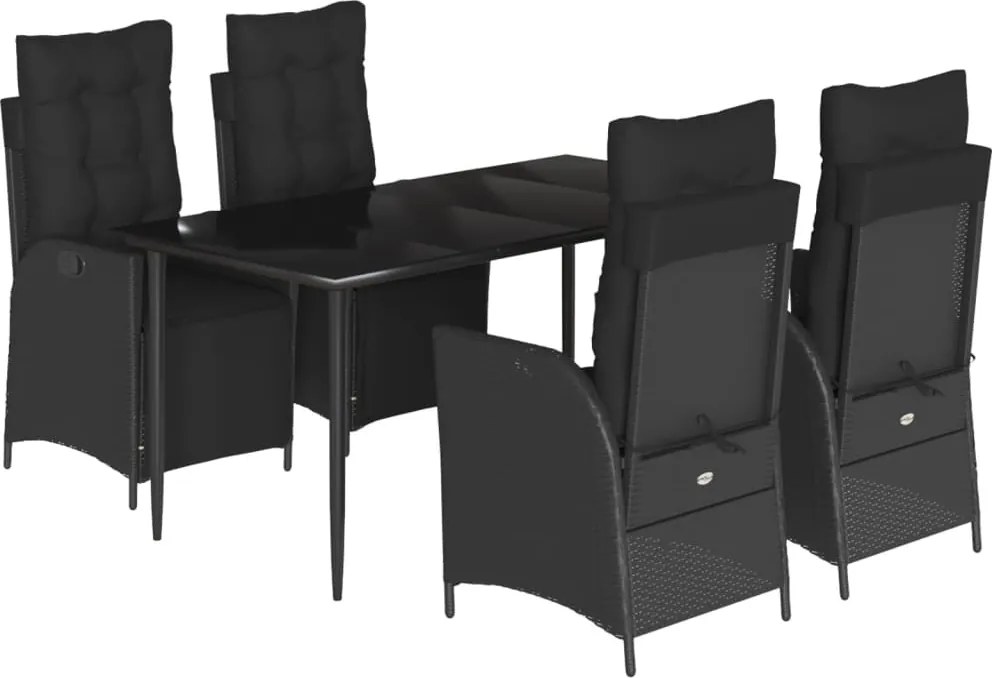 vidaXL Set mobilier de grădină cu perne, 5 piese, negru, poliratan