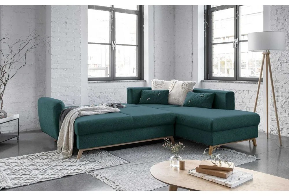 Colțar extensibil cu șezlong pe partea dreaptă Miuform Scandic Lagom L, turcoaz