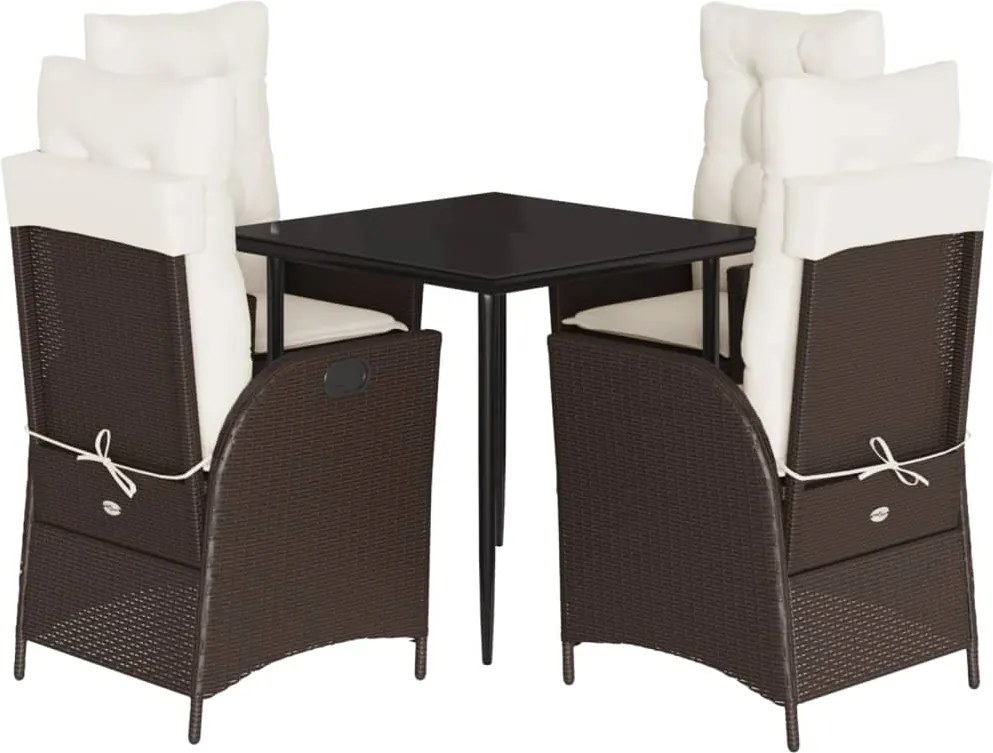 vidaXL Set mobilier de grădină, 5 piese, cu perne, maro, poliratan