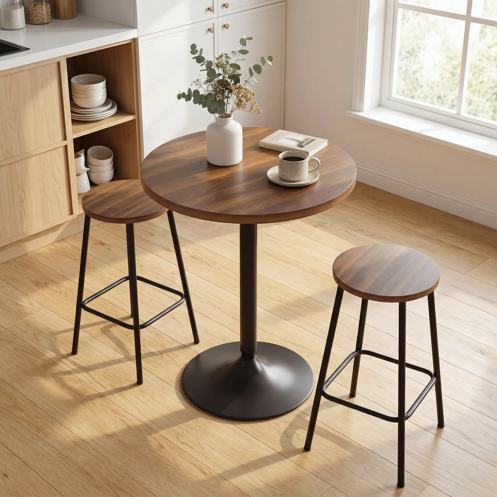 HOMCOM Masă de bar rotundă 60 cm, masă înaltă de bucătărie cu piciorușe antiderapante, pentru bucătărie, living, nuc | Aosom Romania