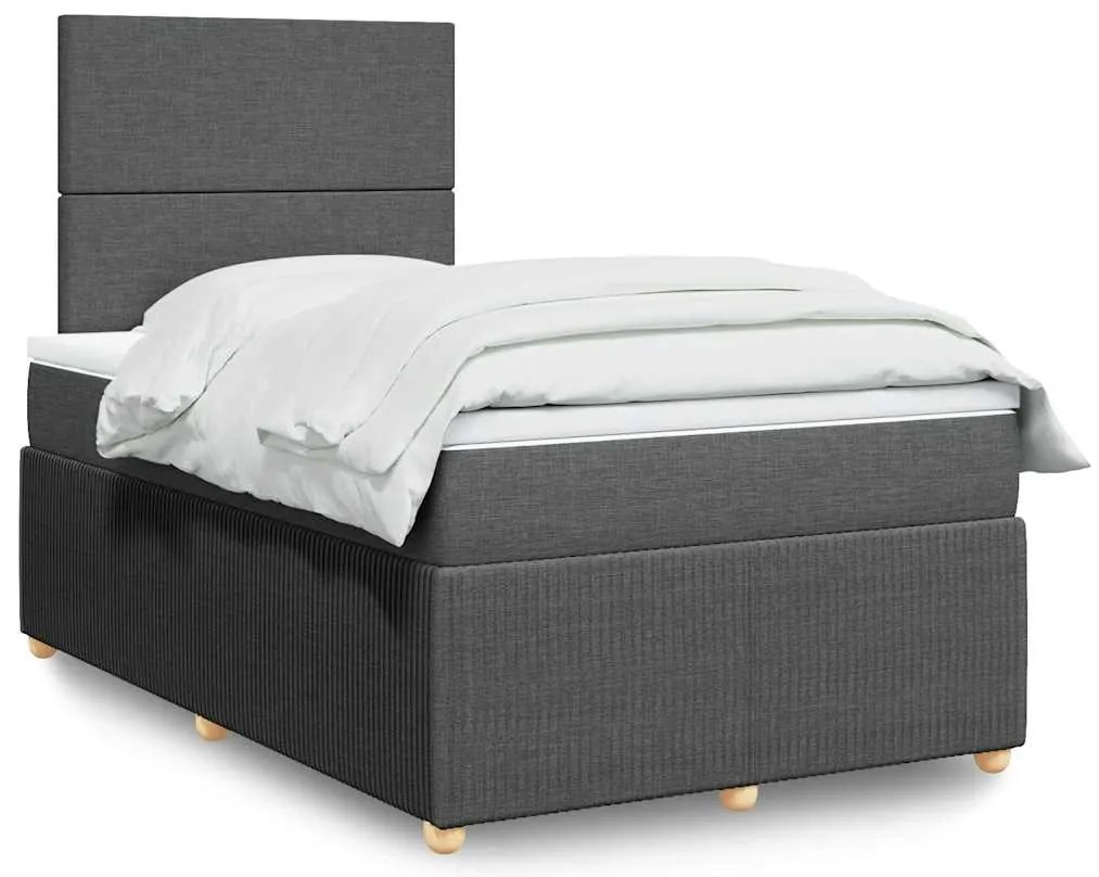 vidaXL Pat box spring cu saltea, gri închis, 120x200 cm, textil
