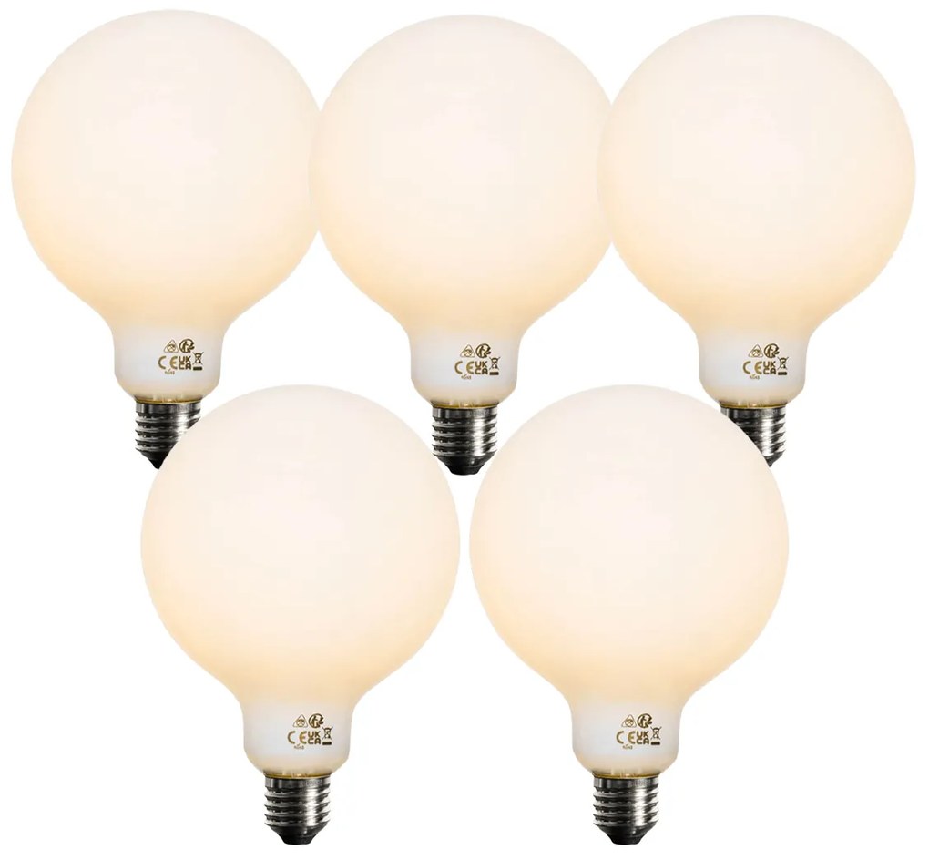 Set de 5 becuri LED G125 opale, reglabile, E27, 5W 450 lm 2200K
