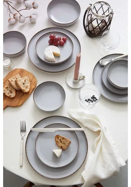 Set de veselă, 24 piese, gri, porțelan