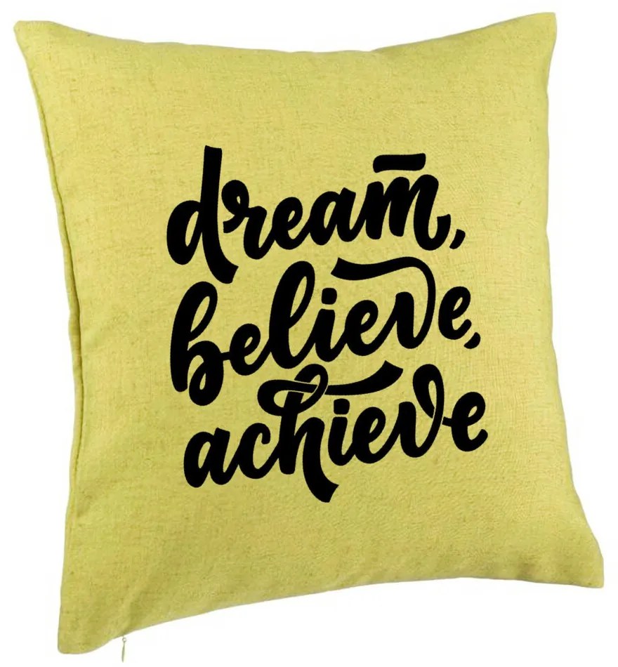 Perna Decorativa, Model Dream Believe Achieve, 40x40 cm, Verde, Husa Detasabila, Burduf