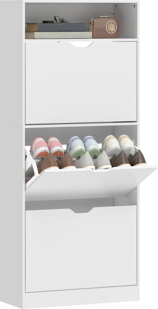 HOMCOM Dulap pentru pantofi 18 perechi, dulap îngust pentru pantofi, 3 sertare rabatabile, rafturi reglabile, alb | Aosom Romania