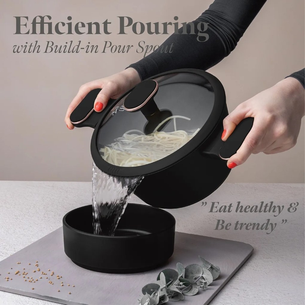 Set oale si tigai 15 piese Black Rose Berlinger Haus BH 8363, negre, înveliș antiaderent titan, compatibile inducție