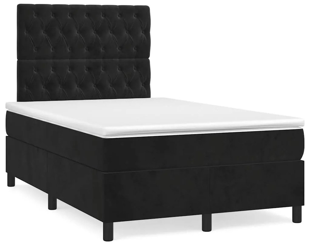 vidaXL Pat box spring cu saltea, negru, 120x190 cm, catifea