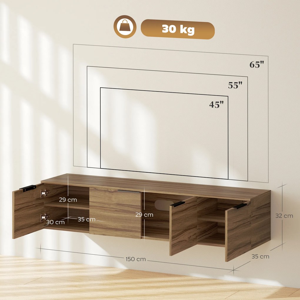 HOMCOM Comodă TV de până la 65" Stil Industrial cu 3 Dulapuri, Maro | Aosom Romania