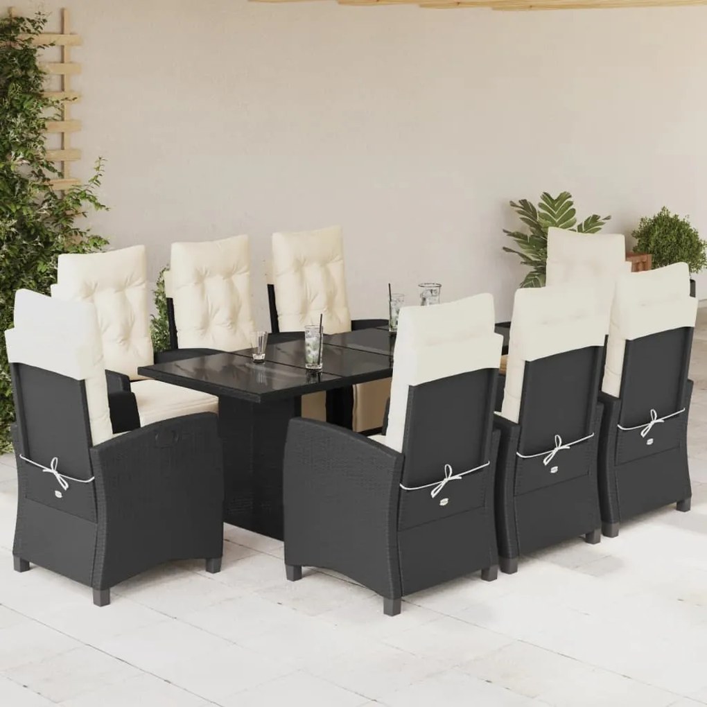 vidaXL Set mobilier de grădină cu perne, 9 piese, negru, poliratan