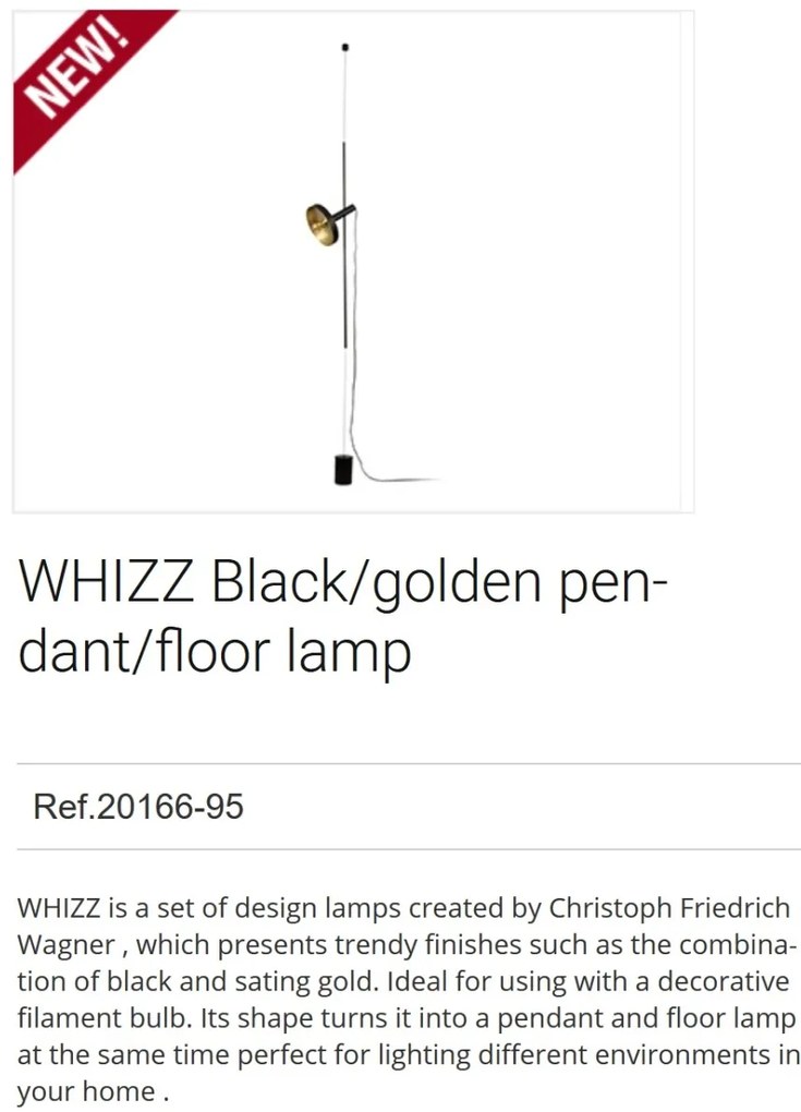 Lampa de podea tip pendul design modern WHIZZ negru/auriu