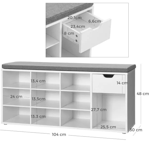 Banca De Pantofi, Alb, 104 Cm