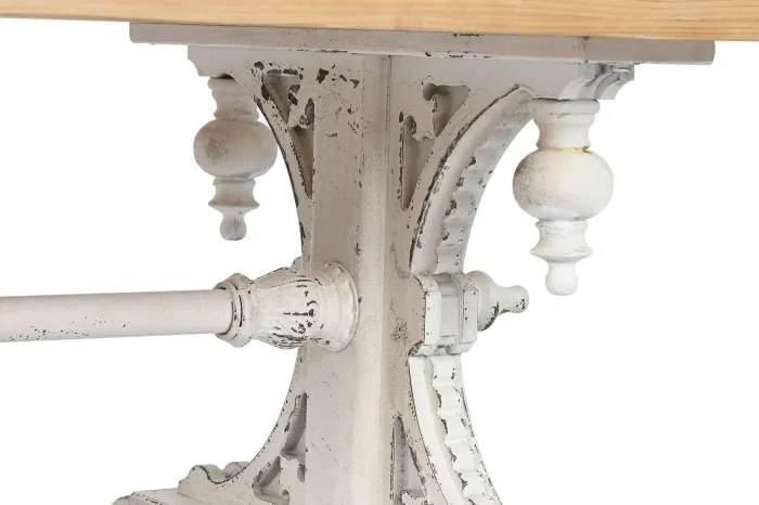Măsuță de cafea shabby chic din lemn, finisaj alb antichizat și blat natural, 110 x 65 x 46 cm, „Élise"