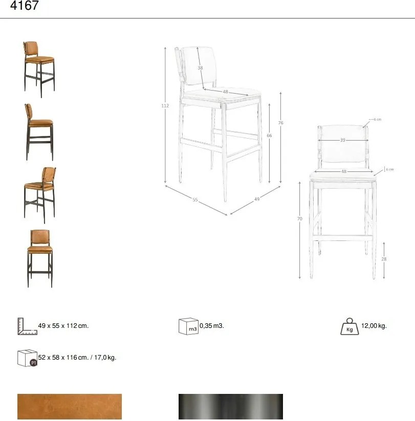 Scaun de bar tapitat cu piele naturala Brown