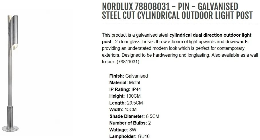 Stalp pentru iluminat exterior, H 100cm IP44 PIN 78808031