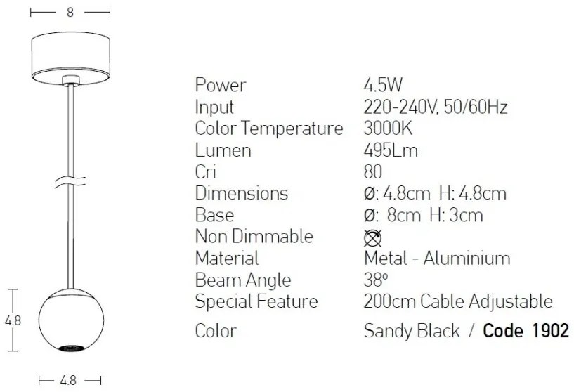 Pendul LED design modern Alesa negru nisipos