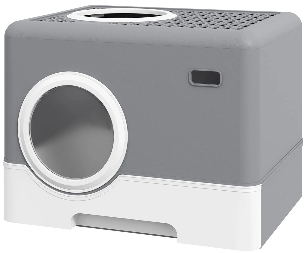 PawHut Bacă de litter pentru pisici casă de toaletă litter pentru pisici dublă ușă batantă și superioară 52 x 41 x 38,5 cm gri | Aosom Romania