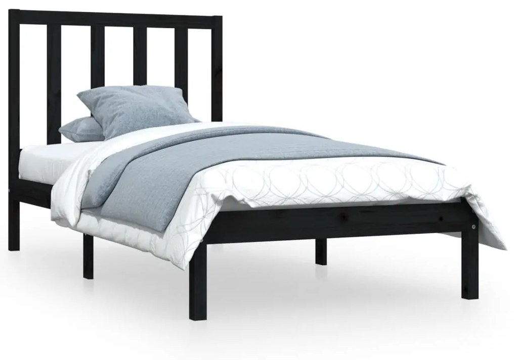 Cadru de pat Single 3FT, negru, 90x190 cm, lemn masiv de pin Negru, 90 x 190 cm