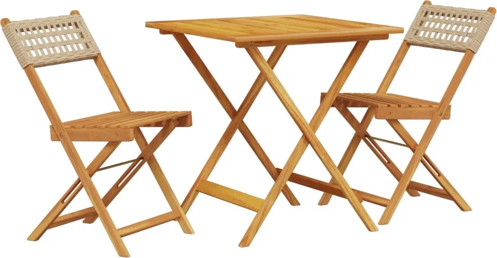 vidaXL Set mobilier bistro, 3 piese, poliratan bej/lemn masiv