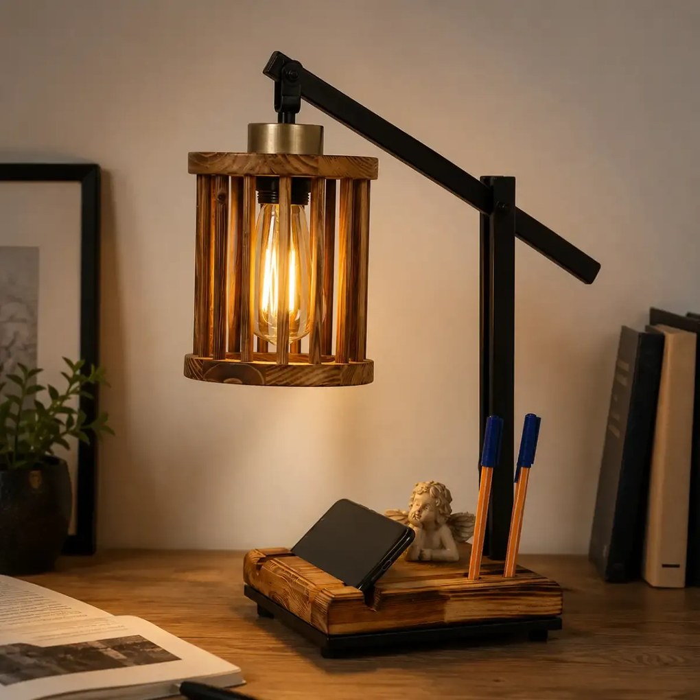 Lampa de birou stil industrial lemn-metal,Homs,seria lx,40051