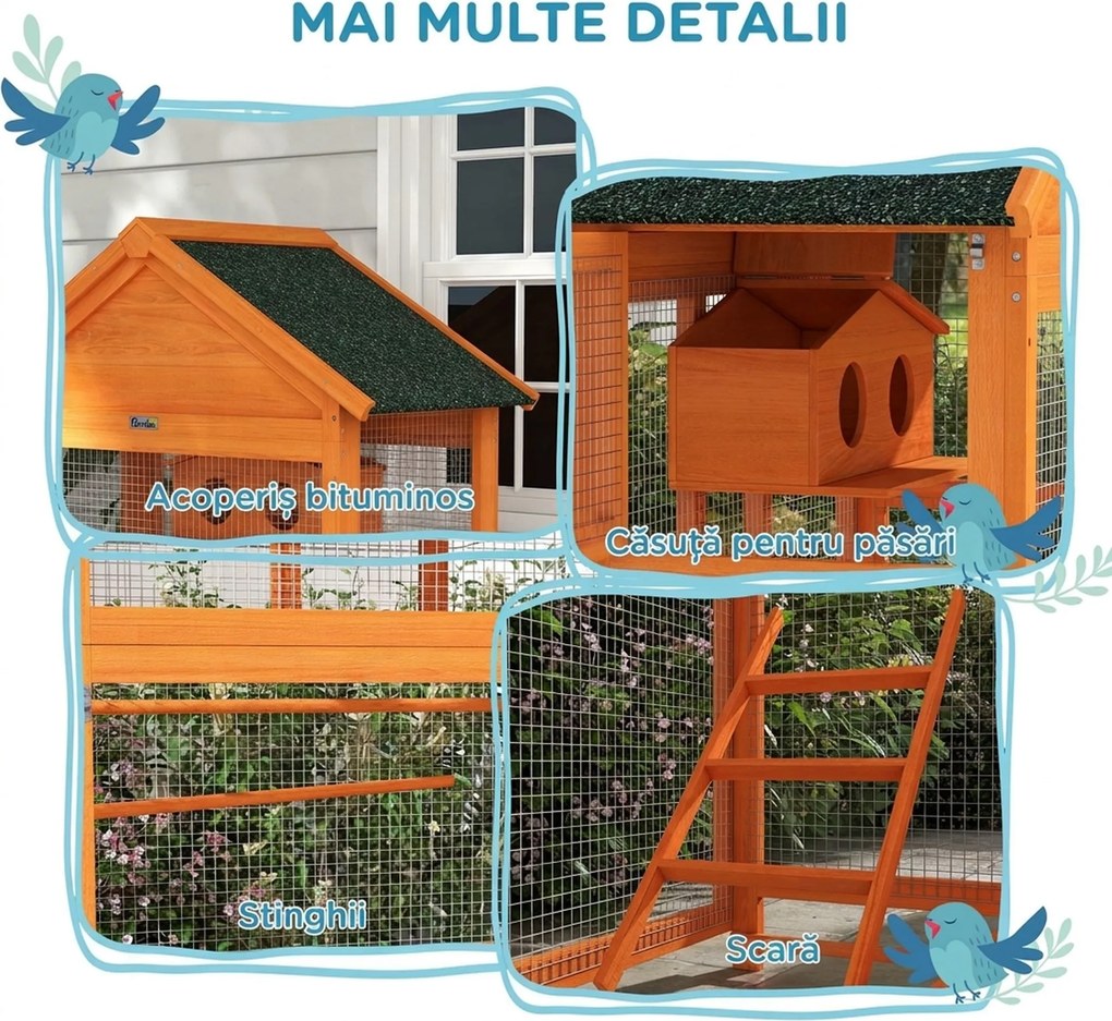 PawHut Volieră pentru Păsări cu 3 Uși, Cușcă, Scară și Tavă, din Lemn și Metal, 92x52x171 cm, Portocaliu și Negru | Aosom Romania