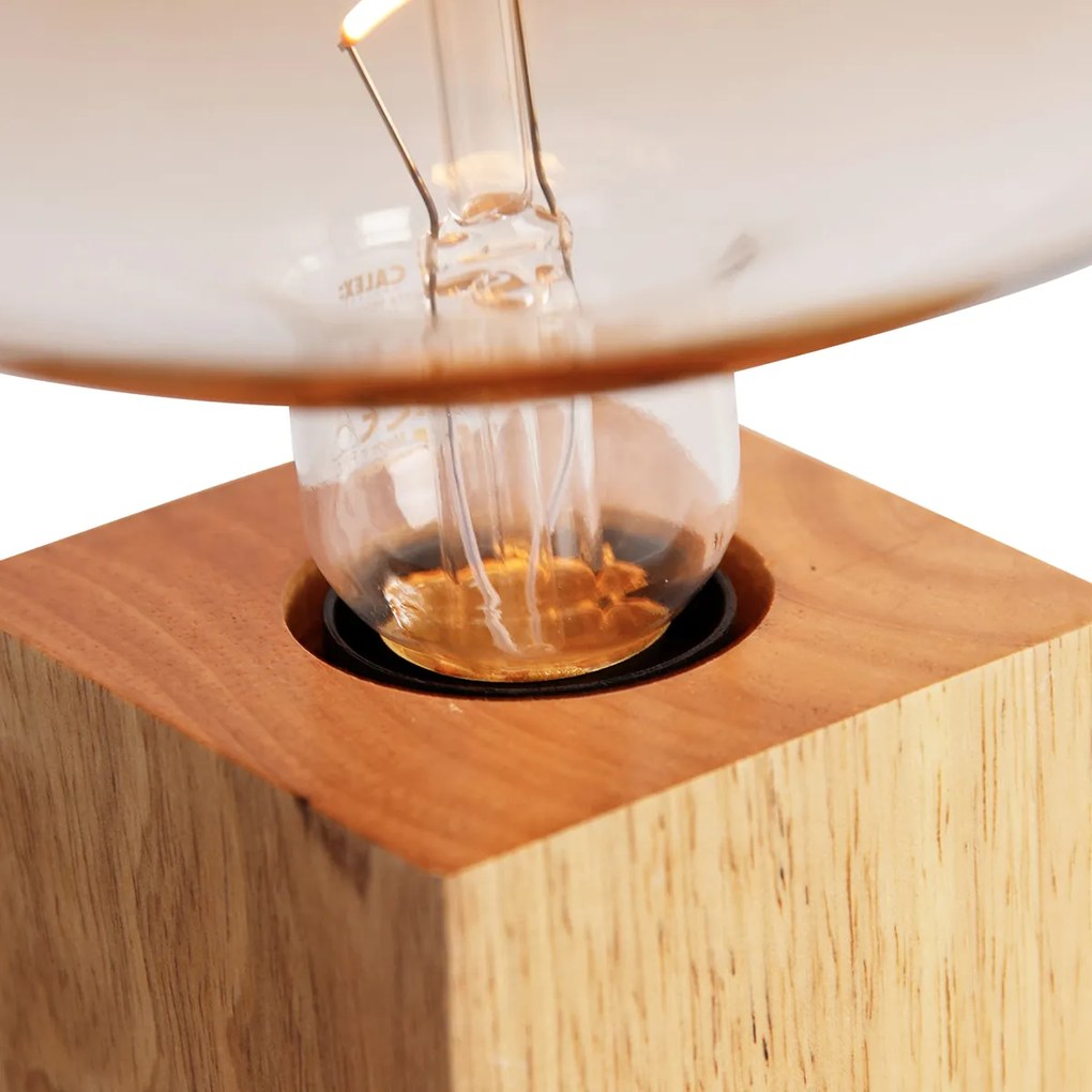 Lampă de masă rustică din lemn natural, cu LED G220 - Bloc