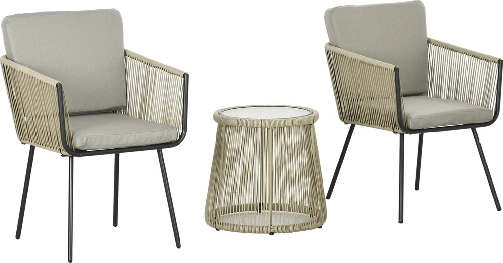 Outsunny Set mobilier de Grădină cu 2 Scaune și Măsuță de Cafea cu Blat din Sticlă, Ø49x47 cm, Maro | Aosom Romania