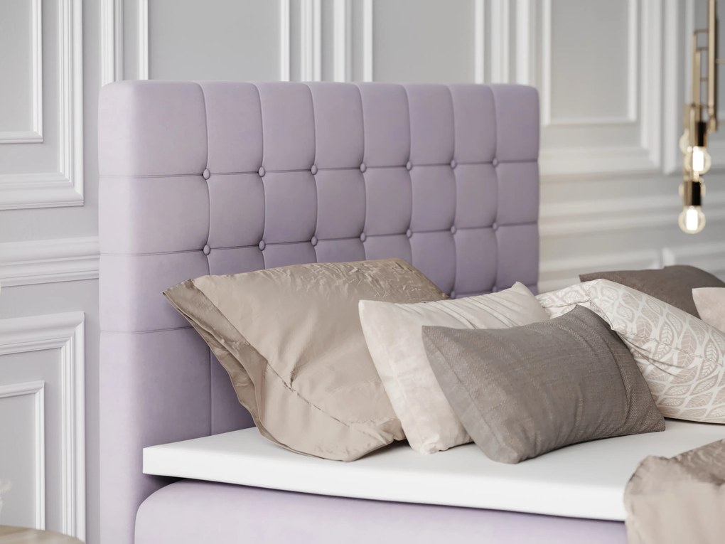 Pat matrimonial Boxspring 140 cm Clady (violet deschis) (cu sp. depozitare). 1020251