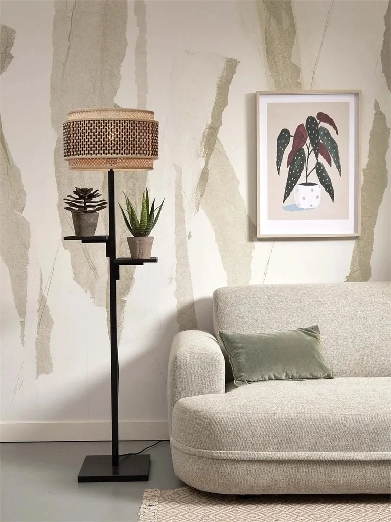 Lampa de podea eco din bambus cu 2 rafturi Bhutan 40x25 negru