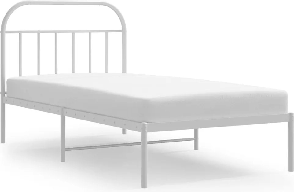 vidaXL Cadru de pat din metal cu tăblie, alb, 107x203 cm