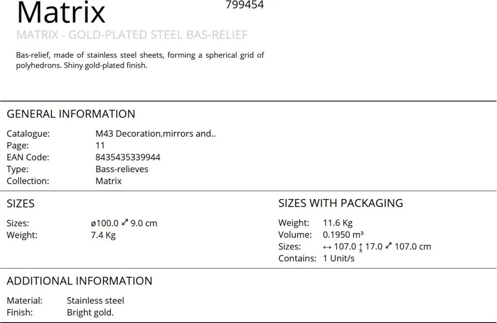 Decoratiune XXL de perete Basorelief design lux Matrix D-100cm