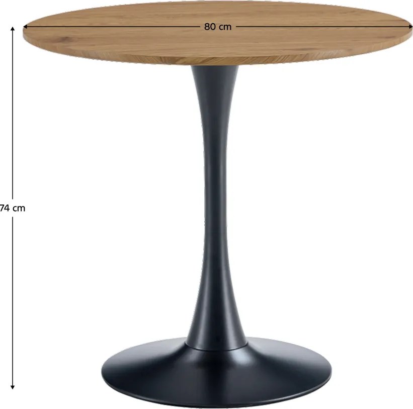 Masă de sufragerie, stejar/negru, diametru 80 cm, REVENTON NEW