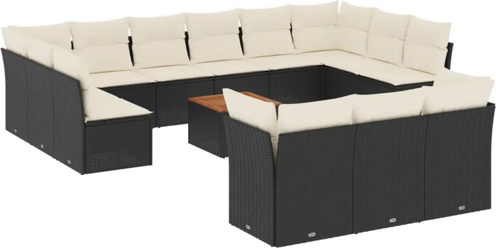 vidaXL Set mobilier de grădină cu perne, 14 piese, negru, poliratan