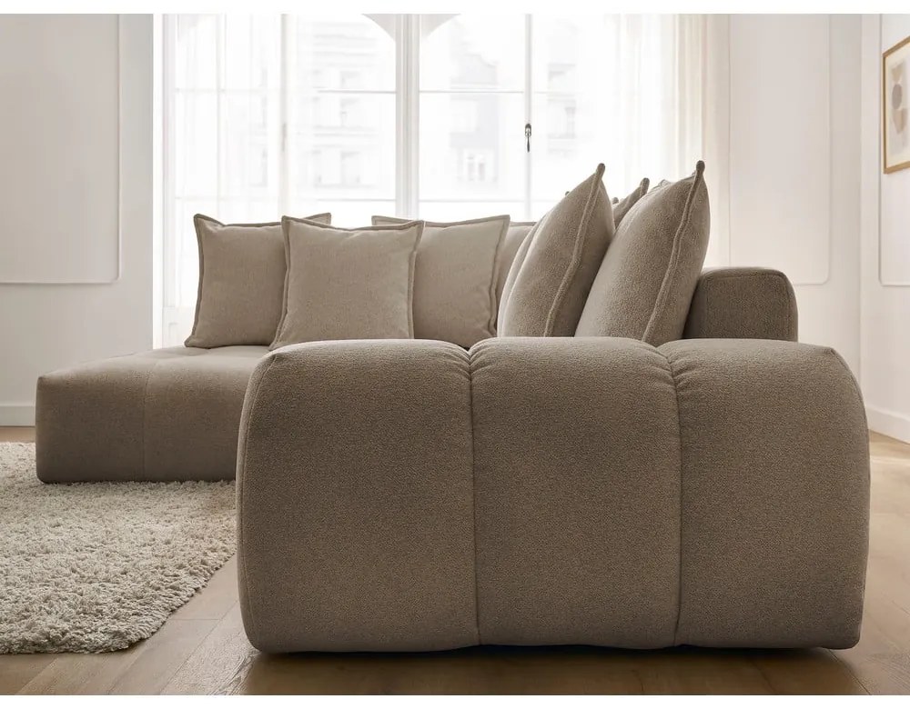 Colțar taupe extensibil/cu spațiu de depozitare cu tapițerie din chenille (cu colț pe partea stângă/în formă de ”L”) Everest – Bobochic Paris