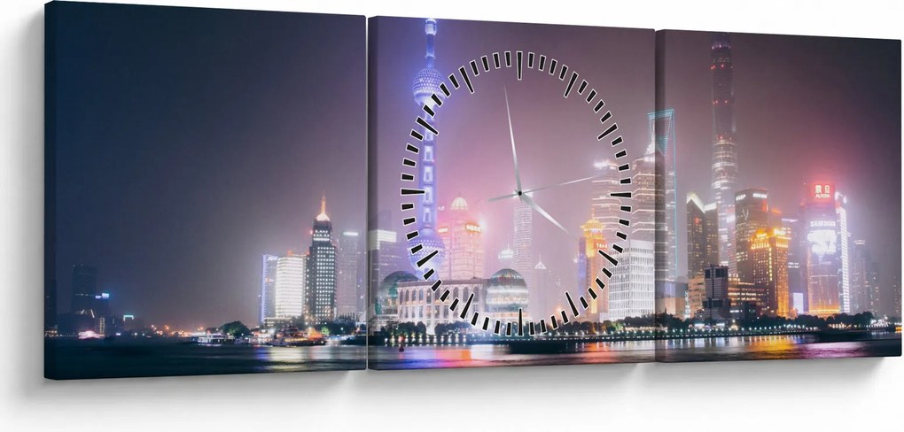 Tabloul Shangai nocturn (cu ceas) (90x30 cm)