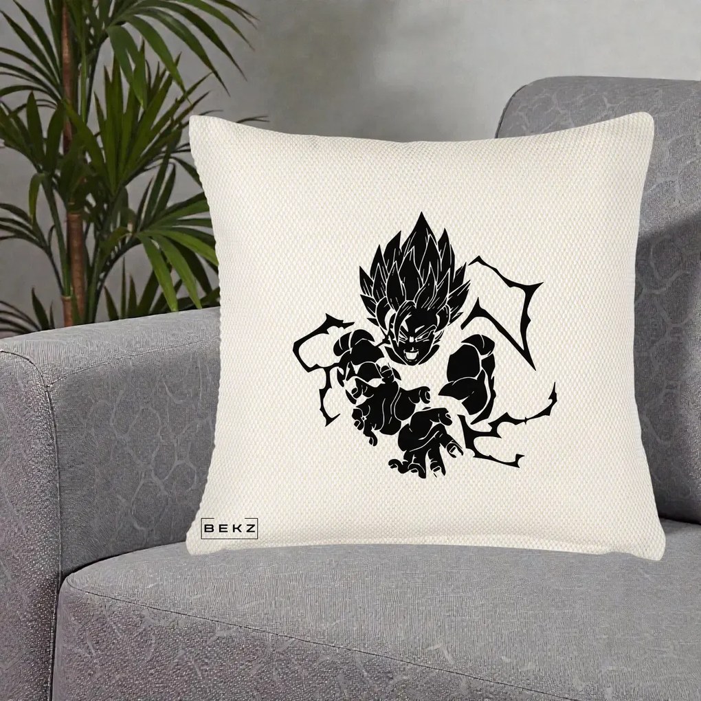 Perna Personalizata Dragon Ball Goku Super Saiyan Silueta, 40x40 cm, Crem Reliefat, Husa Detasabila, Perna Inclusa, BEKZ®