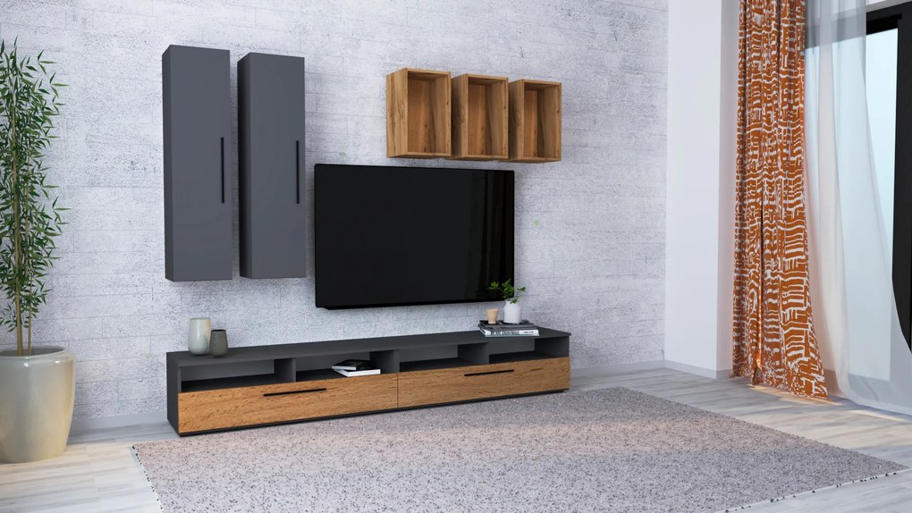 Living haaus Haga V12, Antracit/Stejar Wotan, L 240 cm