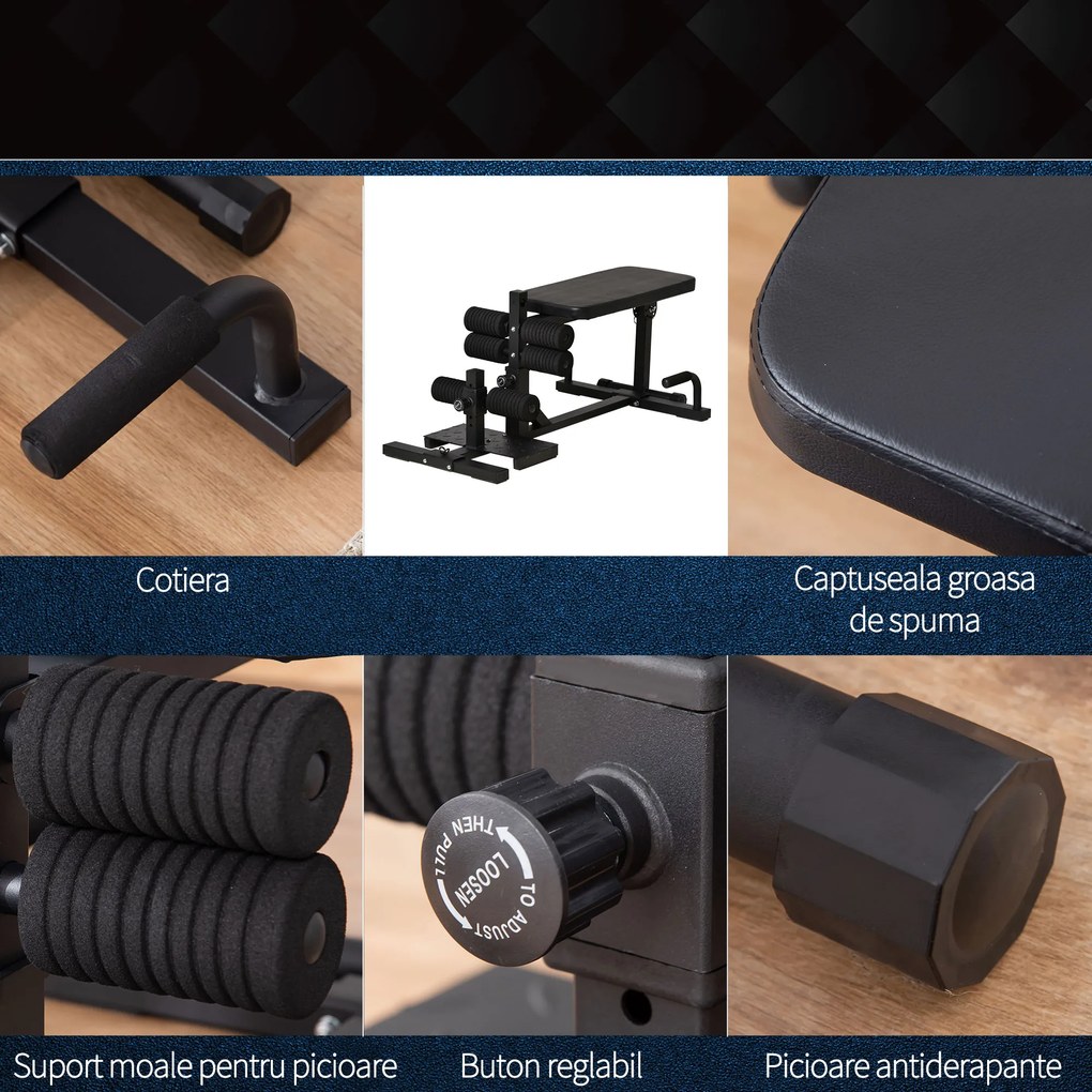 HOMCOM Stație de Fitness 3 în 1 Multifuncțională pentru Acasă, Antrenament Complet Corp, 100x58x46 cm, Negru | Aosom Romania