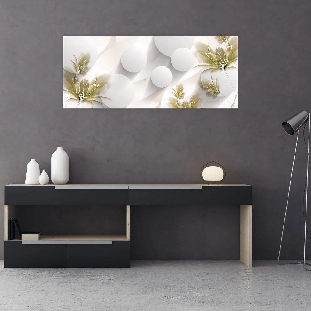 Tablou - 3D cercuri cu flori (120x50 cm)