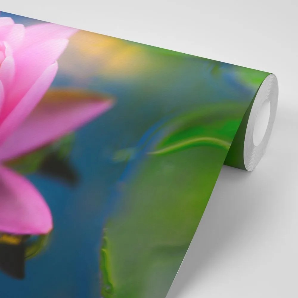 Fototapet floare roz frumoasă pe lac