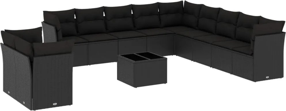 vidaXL Set canapele de grădină, 12 piese, cu perne, negru, poliratan