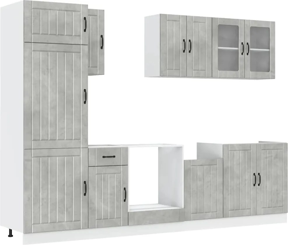 vidaXL Set dulapuri de bucătărie 8 piese „Lucca” gri beton Lemn