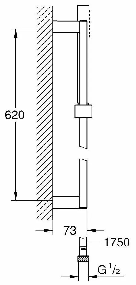 Set para de dus, 1 jet, bara de 60 cm si furtun, crom