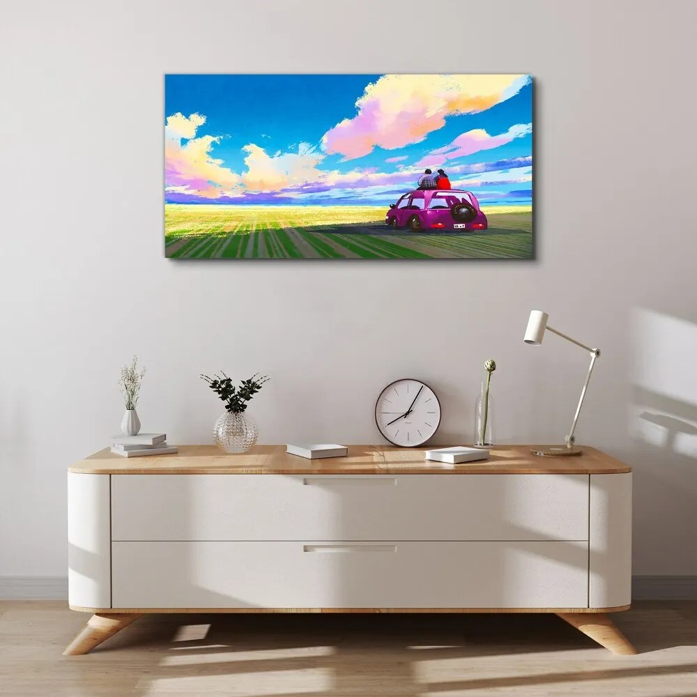 Tablou canvas luncă mașină cer cuplu