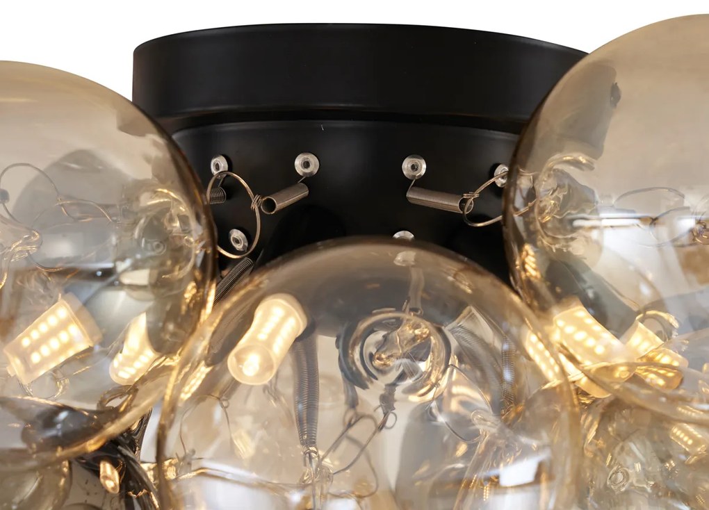 Plafonieră de design negru cu sticlă chihlimbar și fum, 6 lumini - Uvas