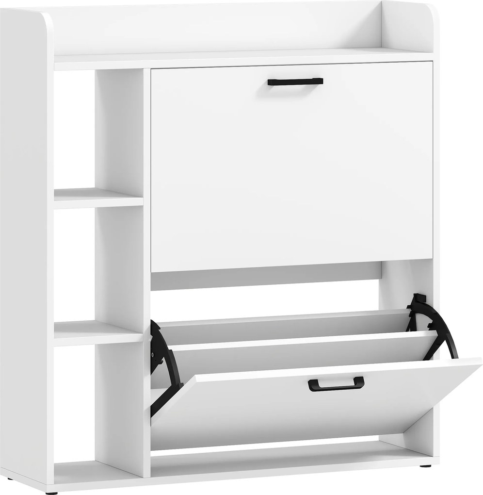 HOMCOM Dulap pentru pantofi slim cu 2 sertare rabatabile și 3 rafturi, Capacitate 15 perechi, 83x24x90.5 cm, Alb | Aosom Romania